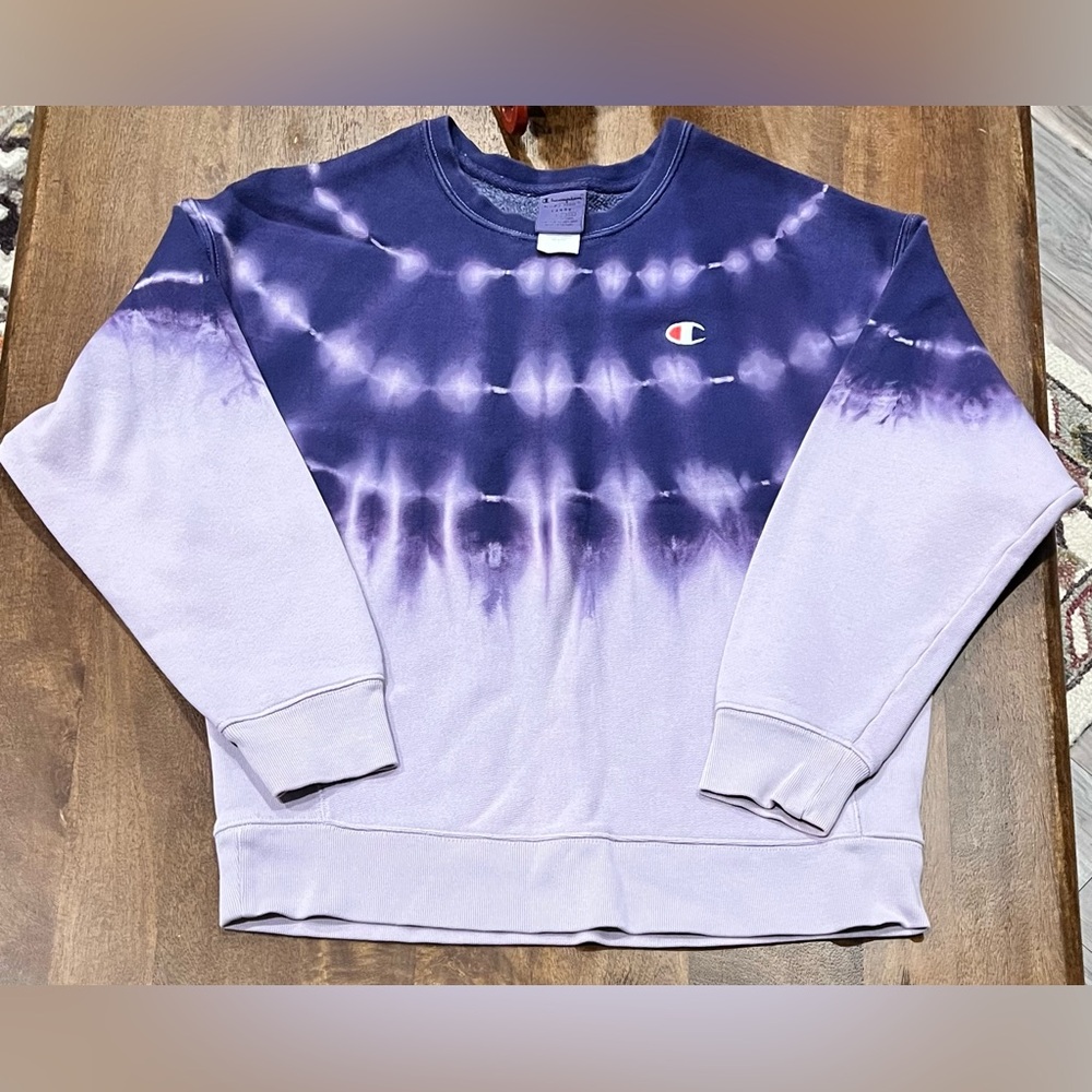 Champion Purple Tie-Dye Reverse Weave Crewneck Sweatshirt